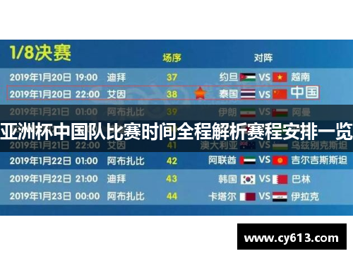 亚洲杯中国队比赛时间全程解析赛程安排一览